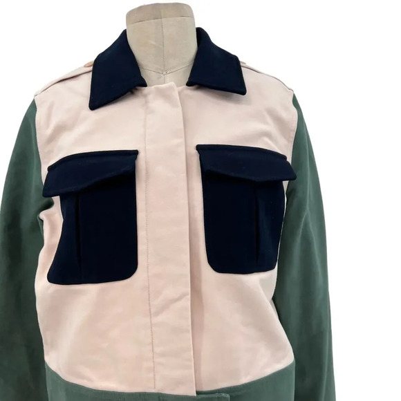 BLDWN Beck Jacket in Gloss Pink Colorblock Green Navy Blue Cropped Size Small - Picture 3 of 14
